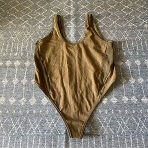Skims Scoop Neck Thong Bodysuit Olive Tan 3XL